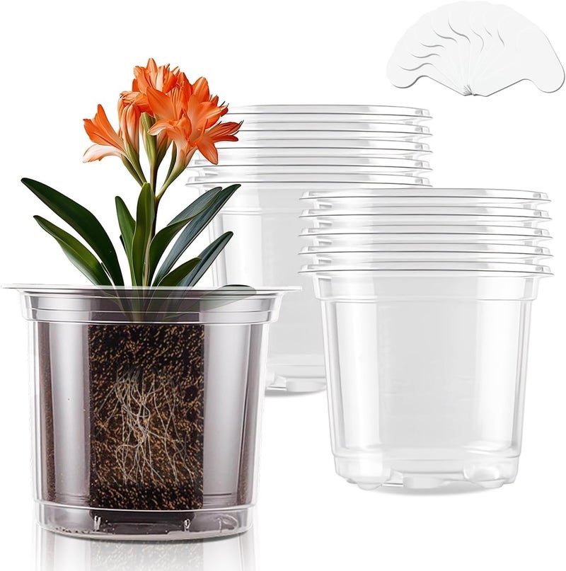 SupKing 5 Inch Clear Plant Nursery Pots Durable Plastic Seed Starter 8 Packs Large Orchid Flower Pot with Drainage Holes for Transplanting Succulents Cuttings Seedlings Bonus 15 Labels - Image 1